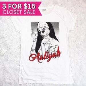 Aaliyah T Shirt Women Plus Size 1XL White Licensed Band Merch Crew Neck Tee